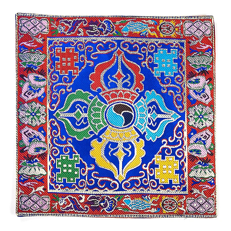 Klankschaal/altaarkleed dubbele dorje brokaat 22x 22 cm