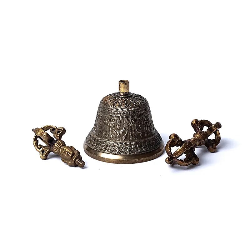 Dorje en Bel - Vajra en bel middelgroot Afmeting cm ± 7 x 13,5